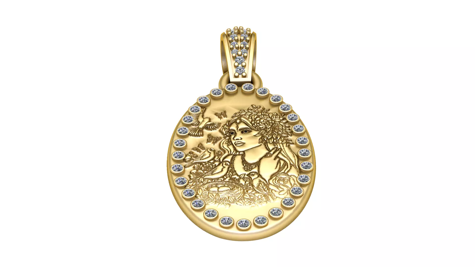 FEMALE AND BIRDS COIN PENDANT 3D PRINTABLE MODEL 3D print model