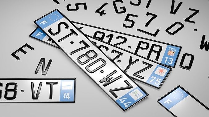 Customizable French License Plate Low-poly 3D model