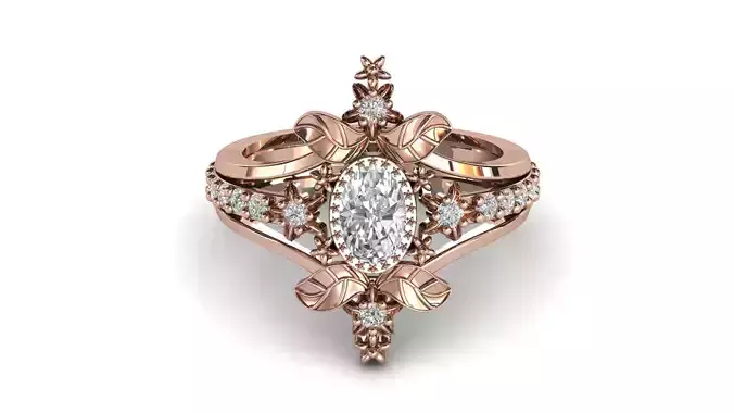 STL 3DM Print Ready Women Diamond Ring Lightweight Printable 