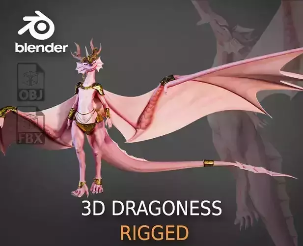 Dragoness - Rigged Female Dragon Character Model Low-poly 3D model