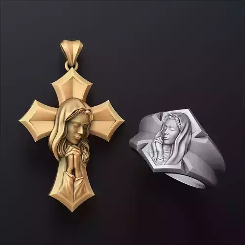 Praying Holy Mary Ring Pendant Set 3D print model