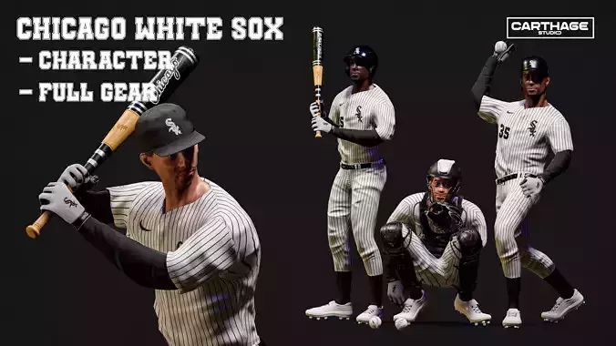 Chicago White Sox Character And Essential Baseball Equipment Low-poly 3D model