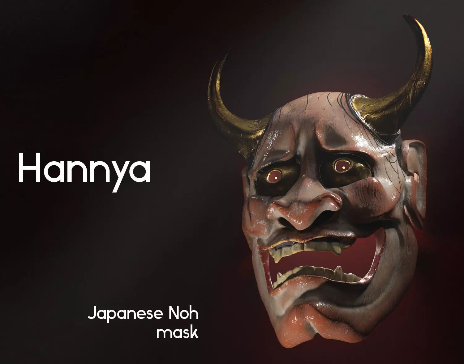 Hannya Mask - Japanese Noh mask Low-poly 3D model_0
