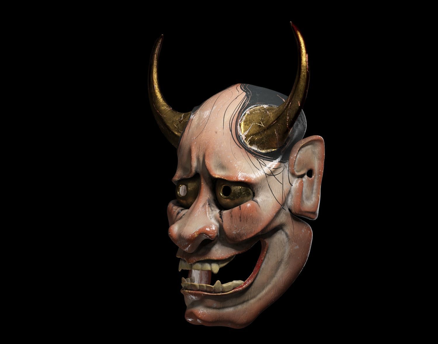 Hannya Mask - Japanese Noh mask Low-poly 3D model_3