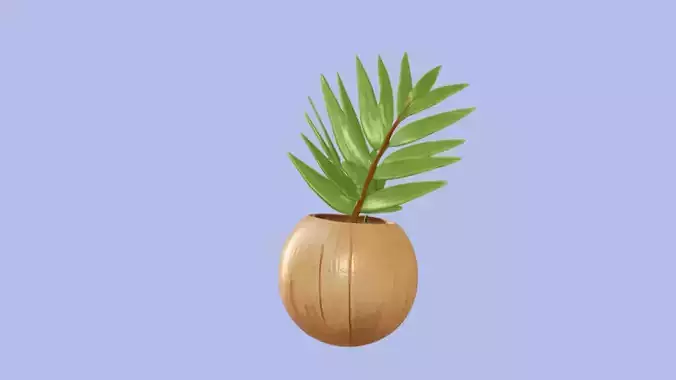 Coconut with Palm Leaves 3D model
