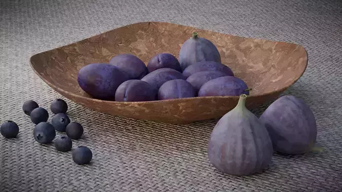 Fruit Plums Figs Blueberries with plate