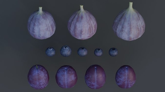 Fruit Plums Figs Blueberries with plate 3D model 3