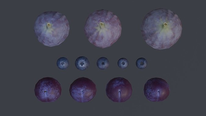 Fruit Plums Figs Blueberries with plate 3D model 5