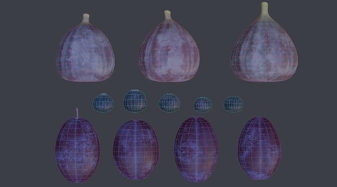 Fruit Plums Figs Blueberries with plate 3D model 4