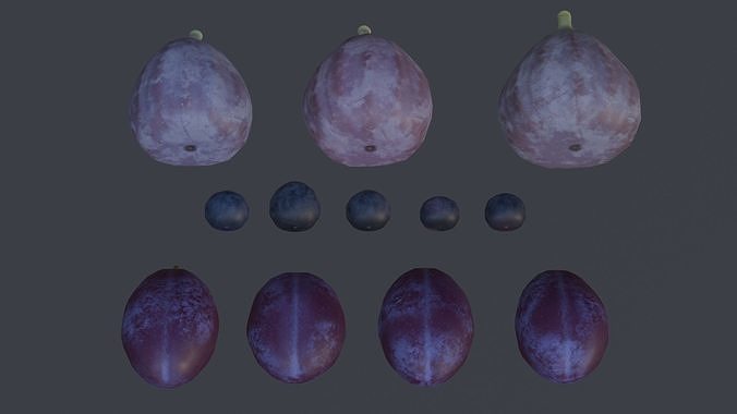 Fruit Plums Figs Blueberries with plate 3D model 7