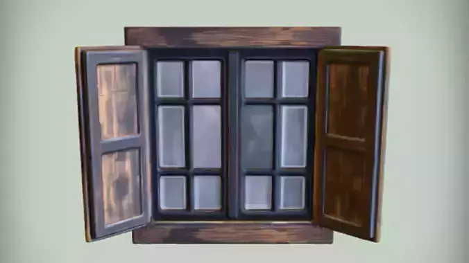 Wooden window with open shutters