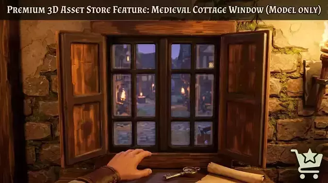 Wooden window with open shutters