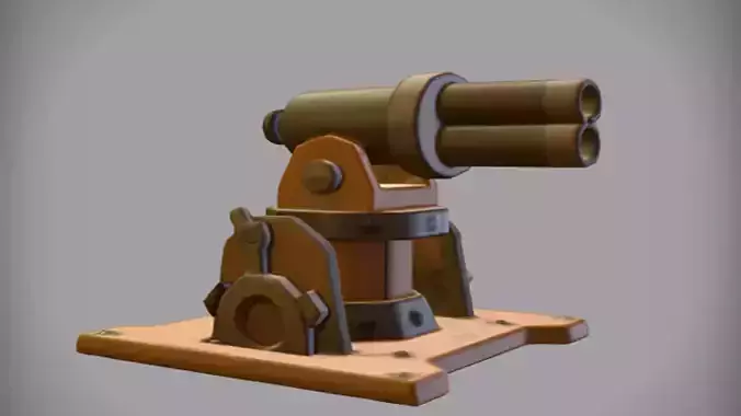 cartoonish turret with triple barrels 3D Game Ready Model 3D model