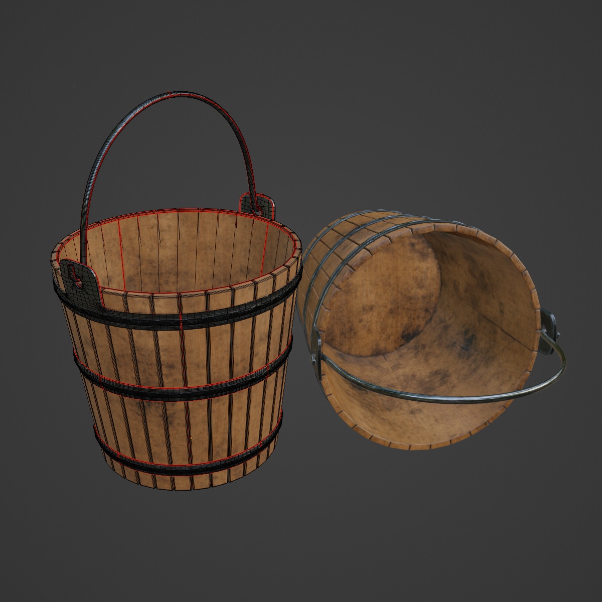 Wooden Bucket 03 3D model_7