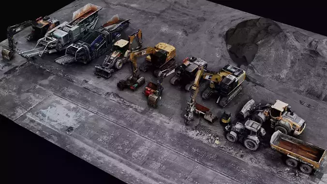 construction-site vehicles trucks machinery photogrammetry Low-poly 3D model