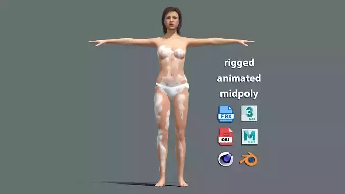 T-Pose Rigged Nude Girl 3D model