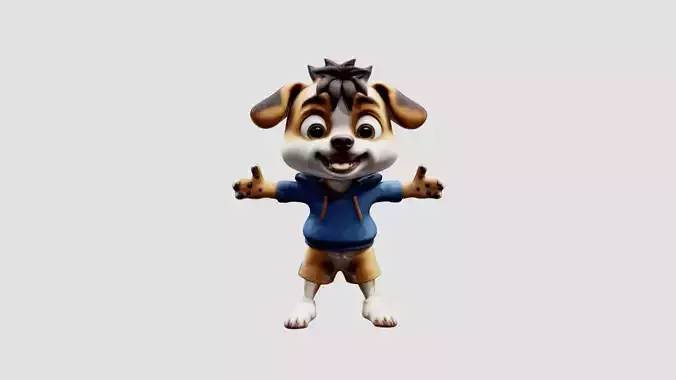 Rigged Cute boy character like dog Low-poly 3D model
