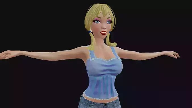 Young Woman Girl Blonde Lady Slim Body Casual Wear Subdivision