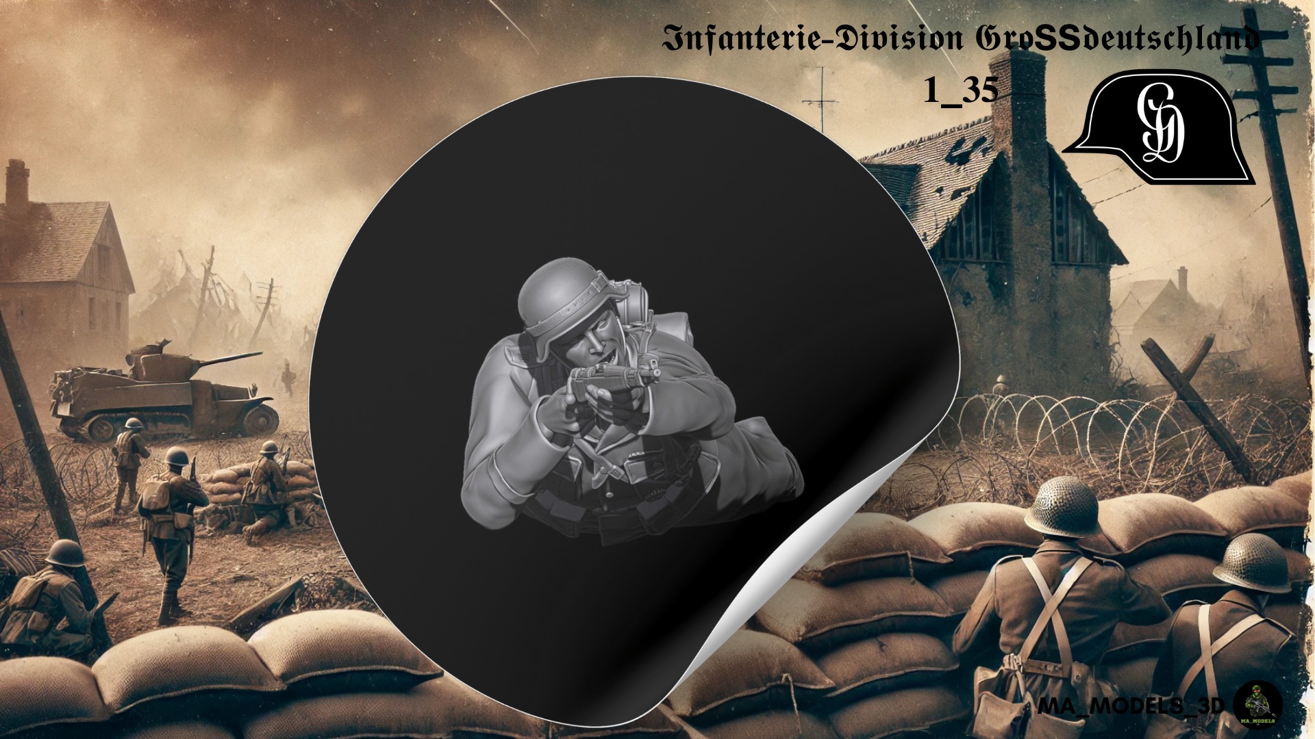 ww2 Infanterie Division Grossdeutschland K98 lying down 1-35  3D print model_1