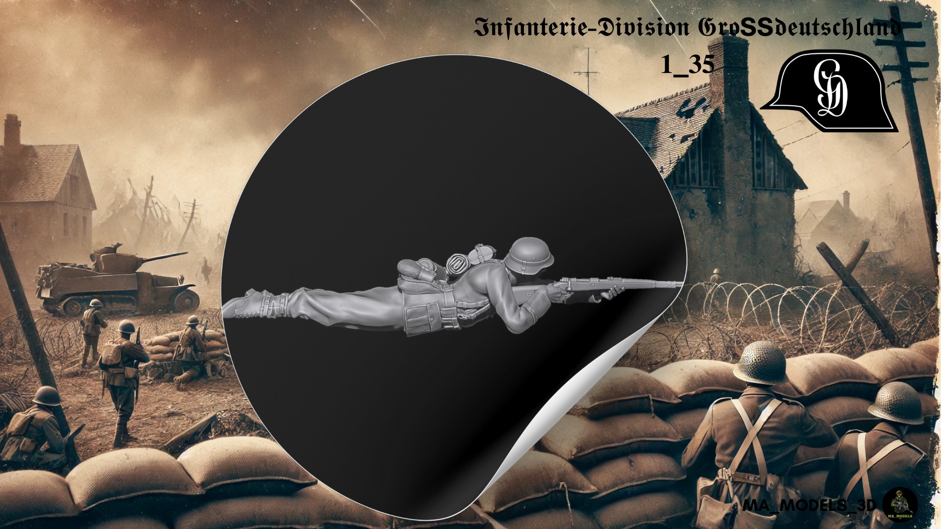 ww2 Infanterie Division Grossdeutschland K98 lying down 1-35  3D print model_3