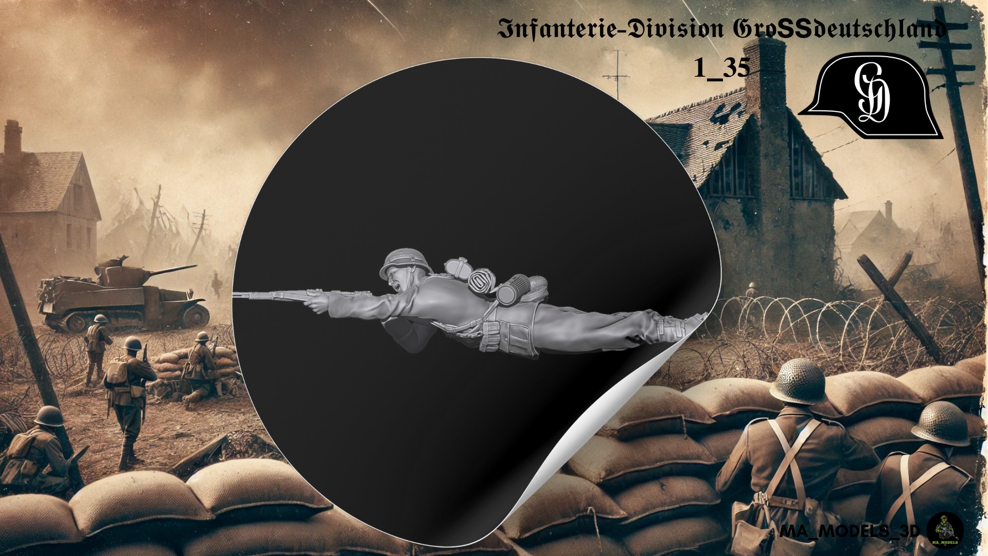 ww2 Infanterie Division Grossdeutschland K98 lying down 1-35  3D print model_2