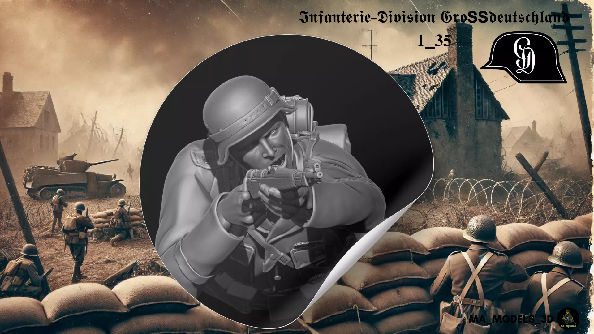 ww2 Infanterie Division Grossdeutschland K98 lying down 1-35  3D print model_0