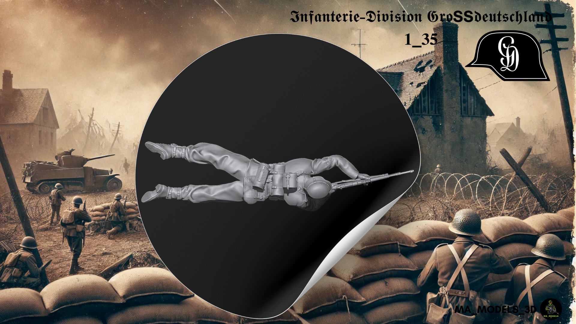 ww2 Infanterie Division Grossdeutschland K98 lying down 1-35  3D print model_4