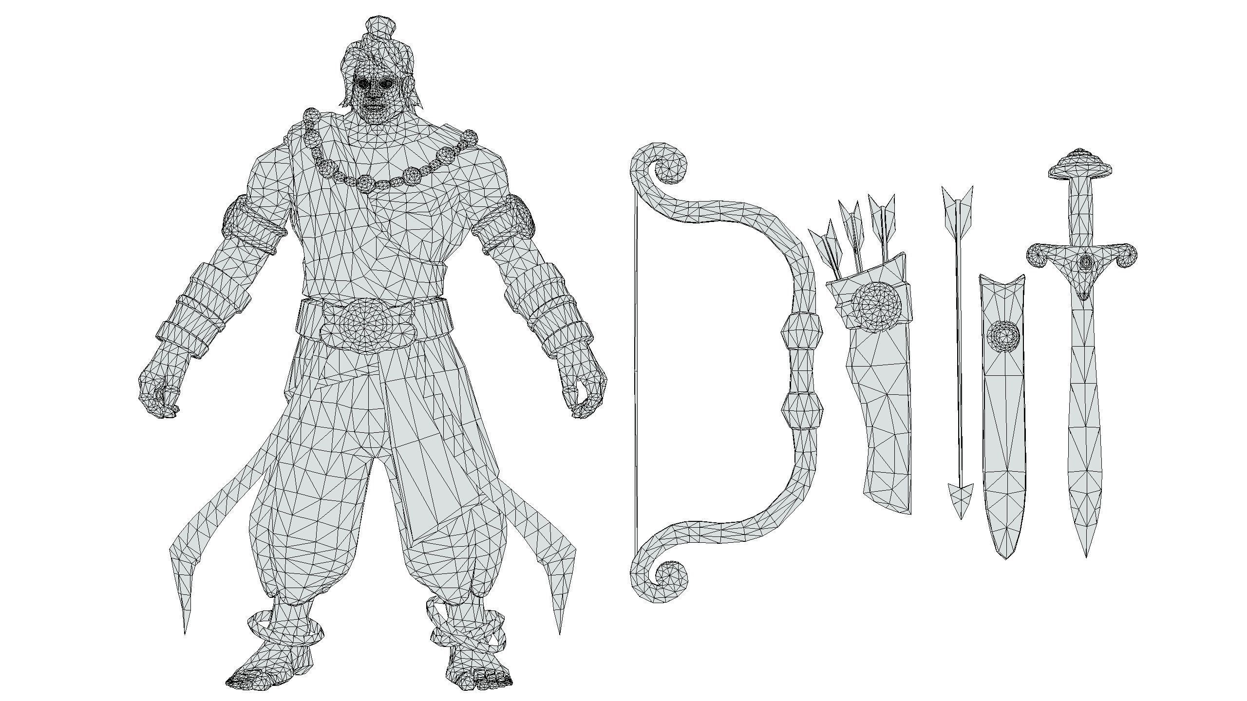 Man Archer Male Indian God Hindu Hero Boss Lowpoly Low-poly 3D model_17