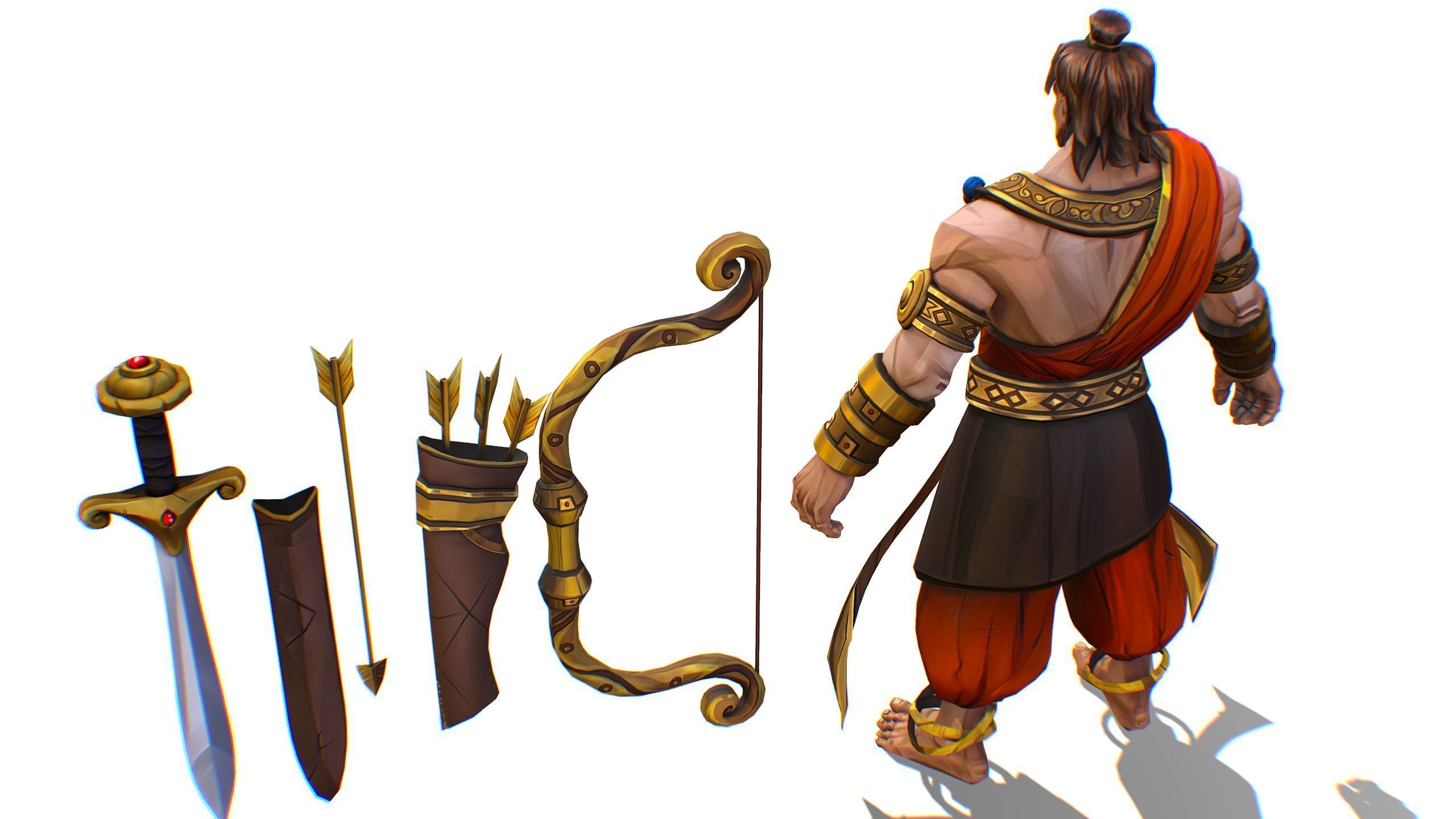 Man Archer Male Indian God Hindu Hero Boss Lowpoly Low-poly 3D model_10