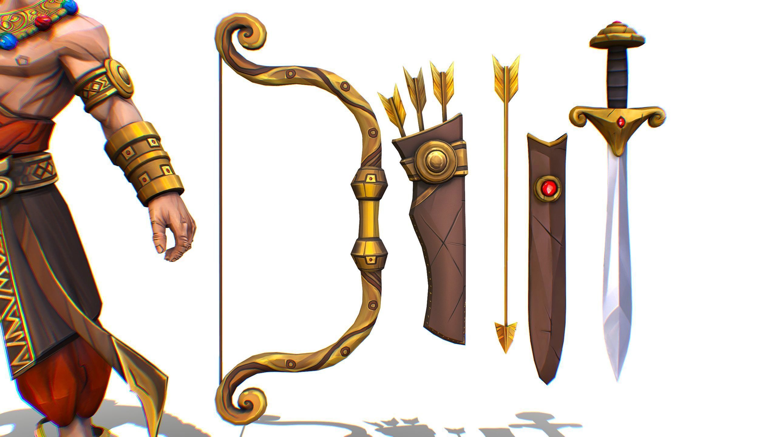 Man Archer Male Indian God Hindu Hero Boss Lowpoly Low-poly 3D model_16