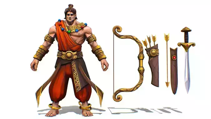 Man Archer Male Indian God Hindu Hero Boss Lowpoly