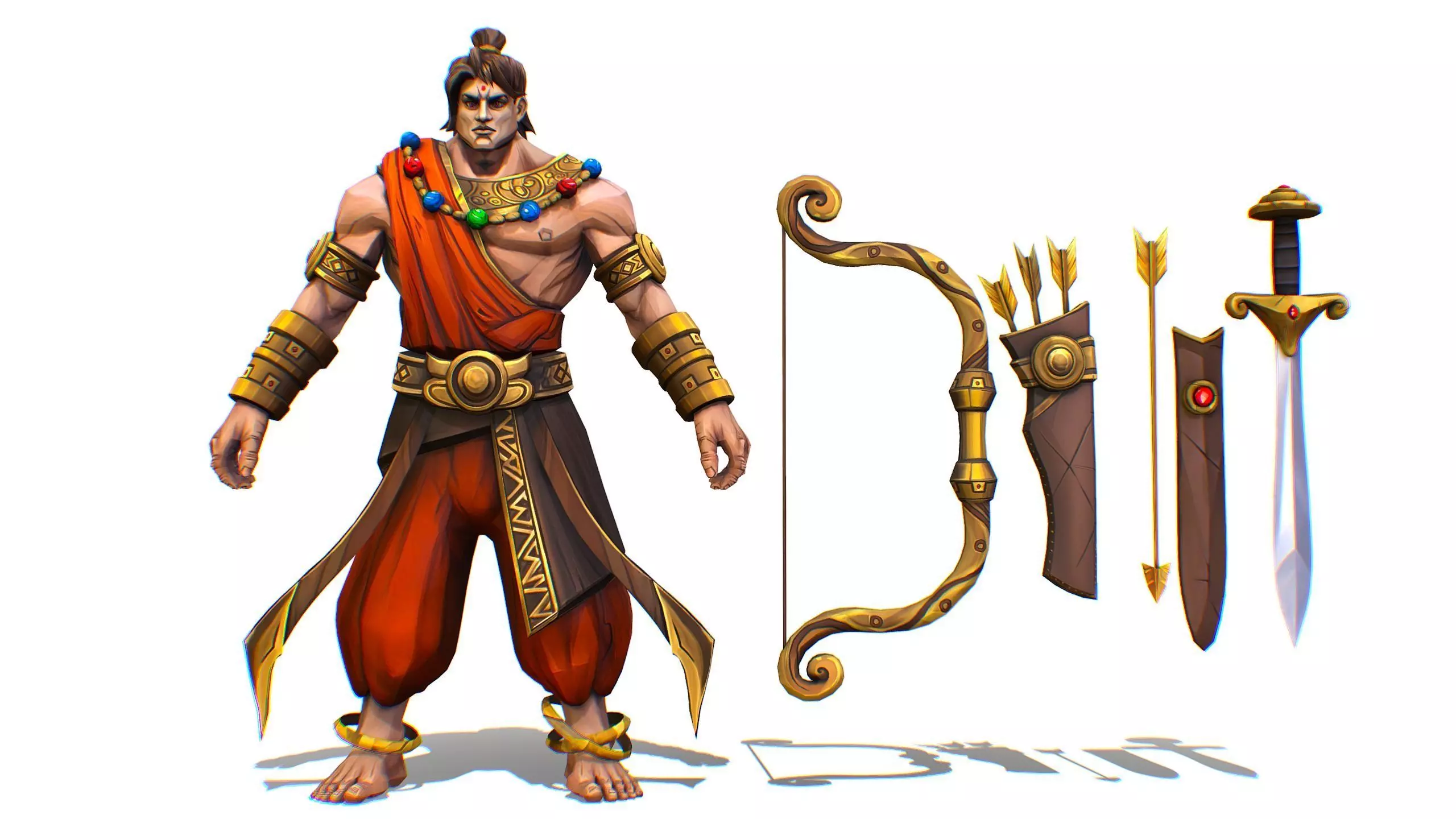 Man Archer Male Indian God Hindu Hero Boss Lowpoly Low-poly 3D model_0