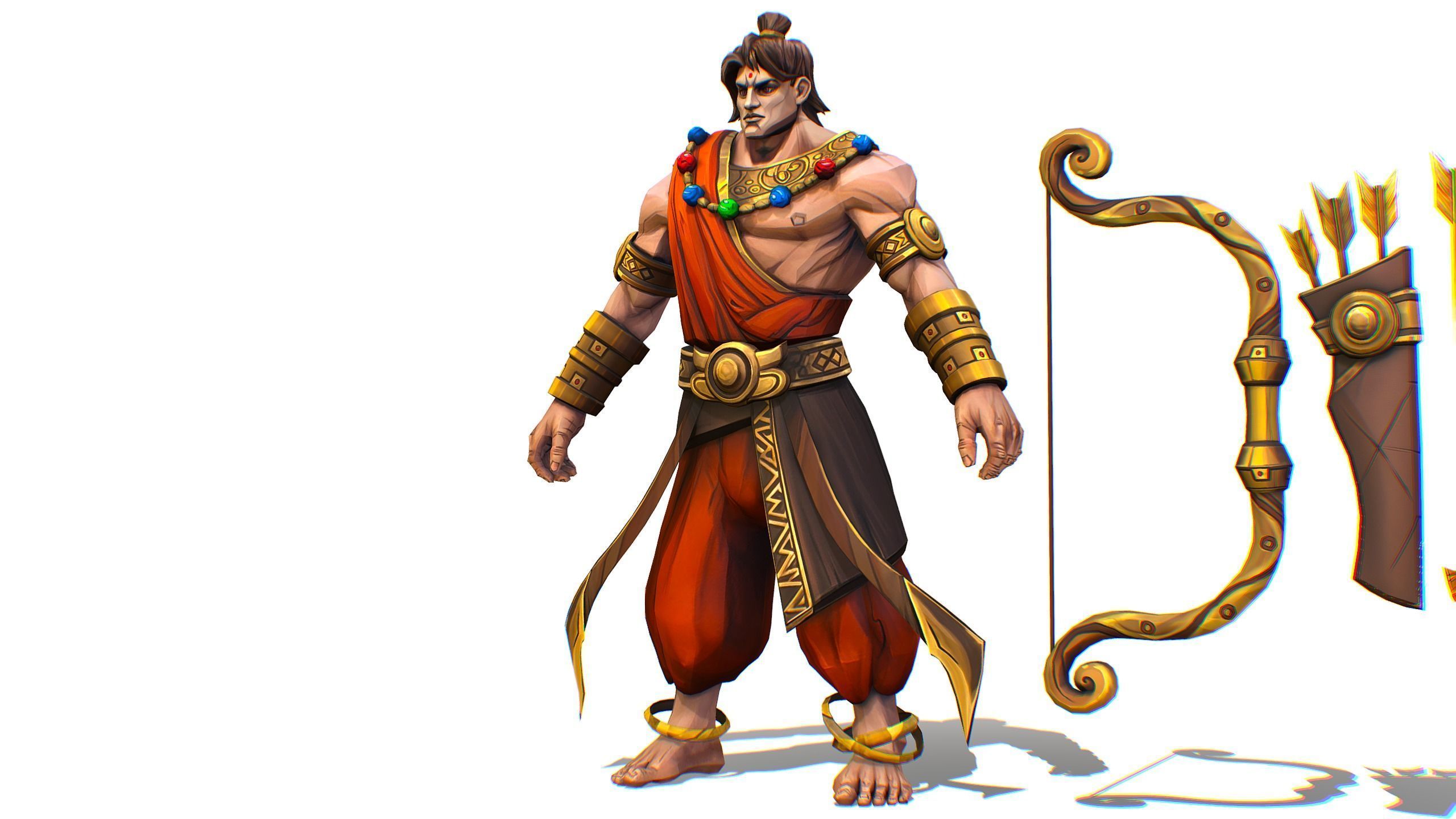 Man Archer Male Indian God Hindu Hero Boss Lowpoly Low-poly 3D model_2