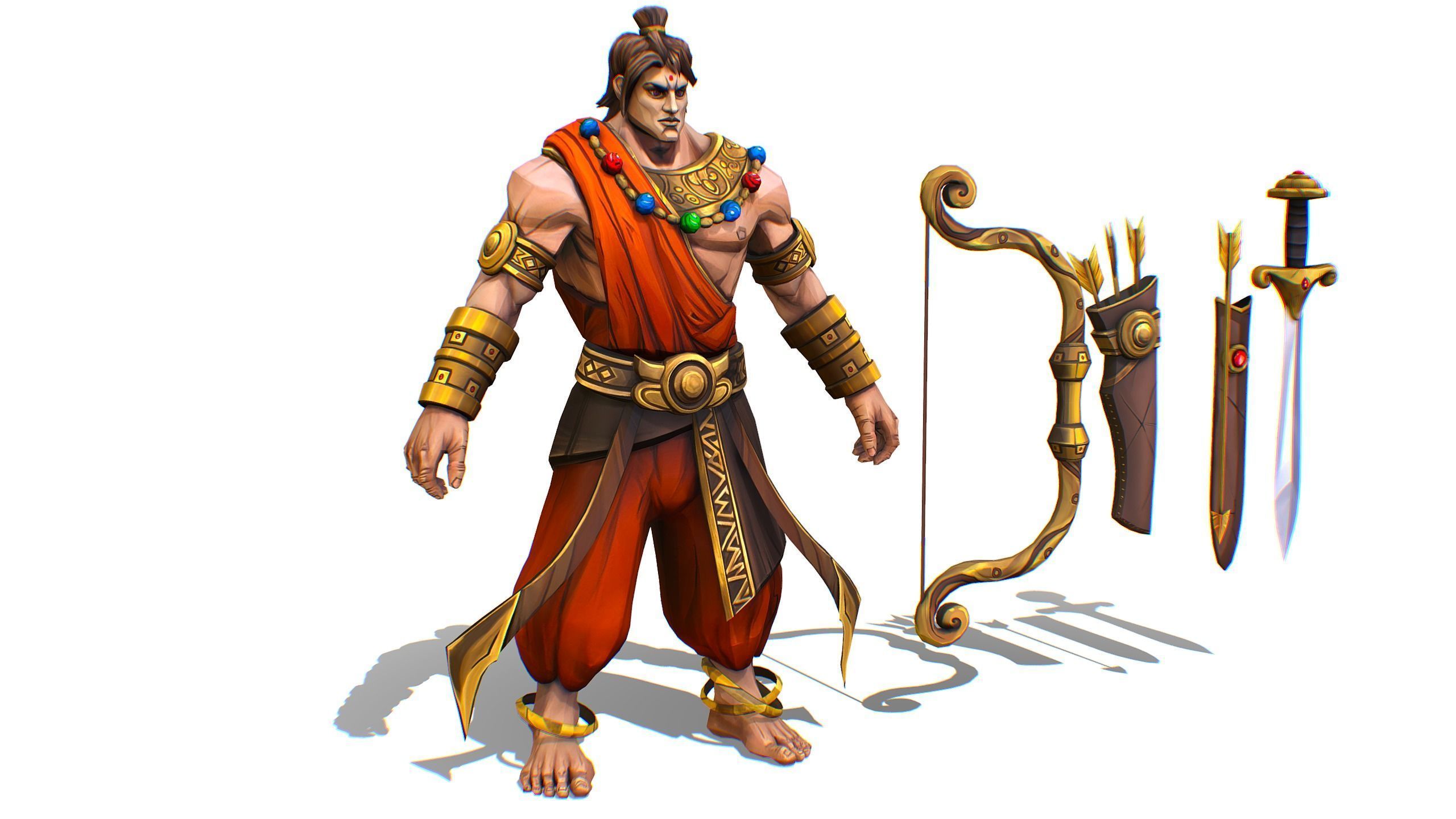 Man Archer Male Indian God Hindu Hero Boss Lowpoly Low-poly 3D model_8