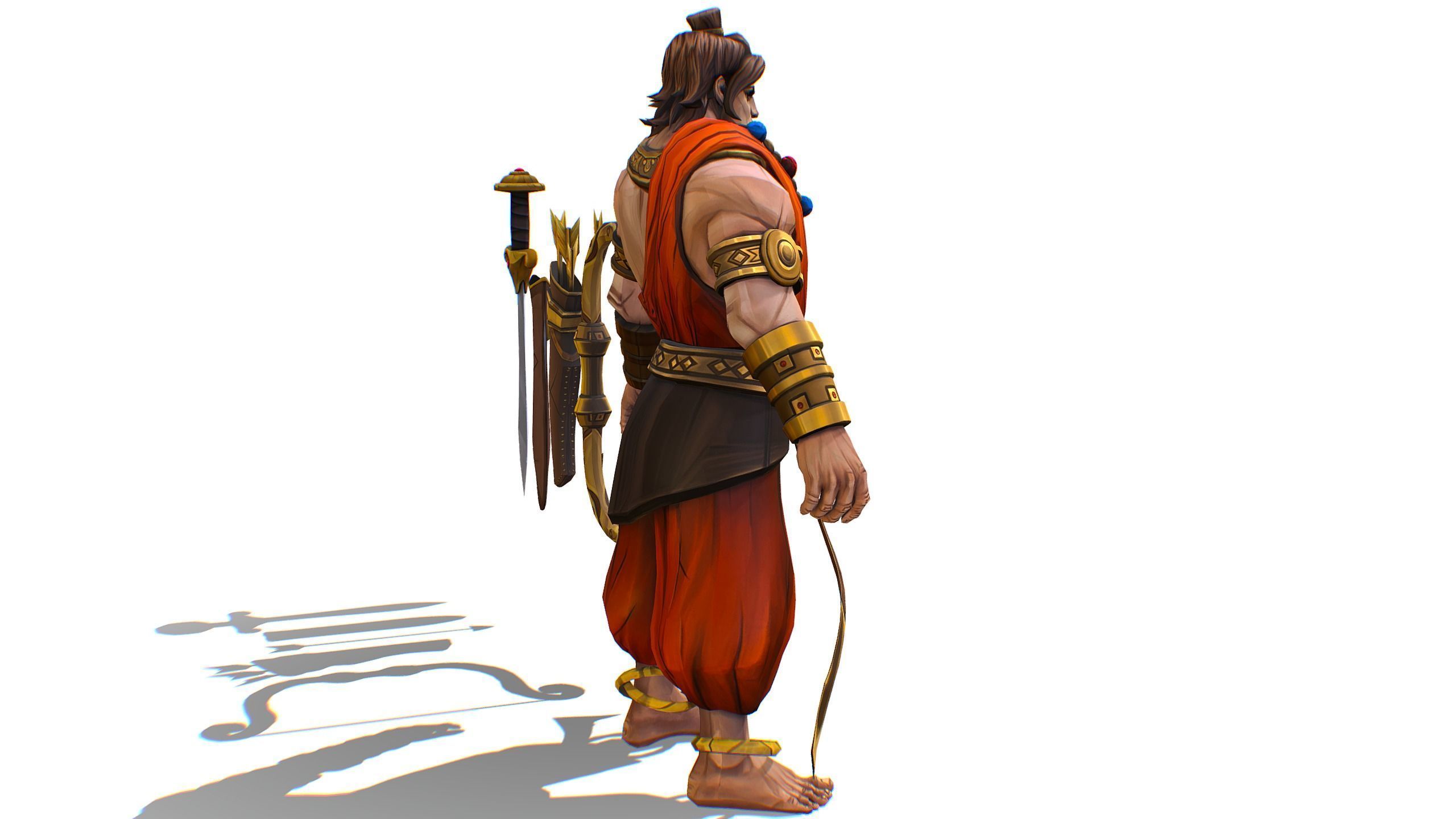 Man Archer Male Indian God Hindu Hero Boss Lowpoly Low-poly 3D model_7