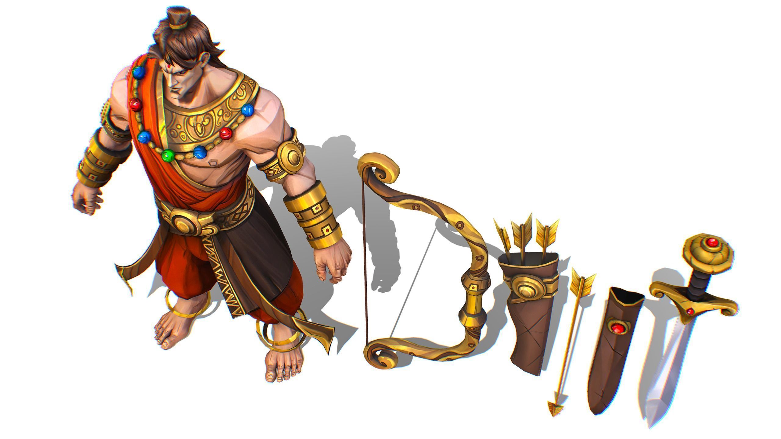 Man Archer Male Indian God Hindu Hero Boss Lowpoly Low-poly 3D model_12
