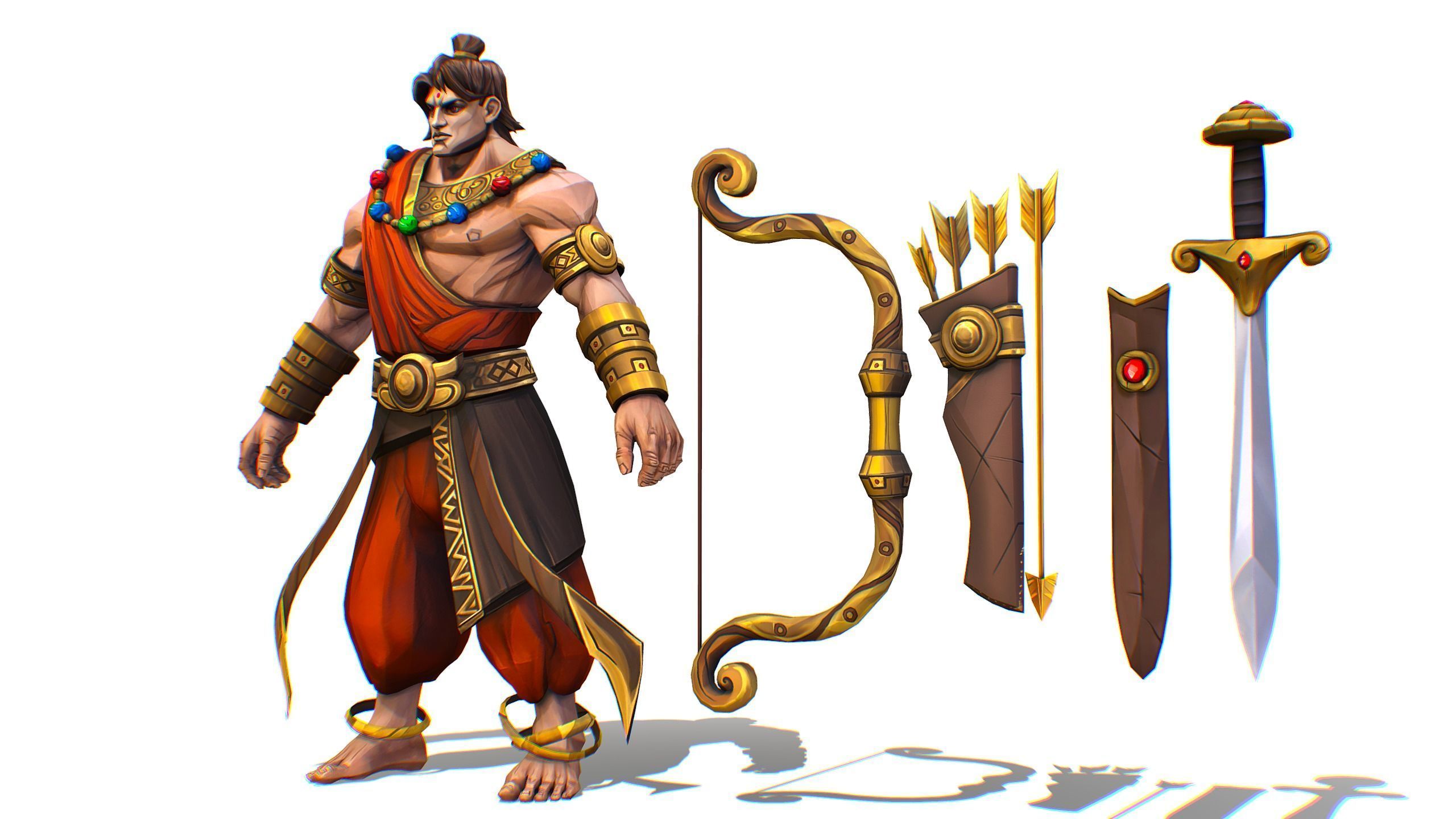 Man Archer Male Indian God Hindu Hero Boss Lowpoly Low-poly 3D model_1