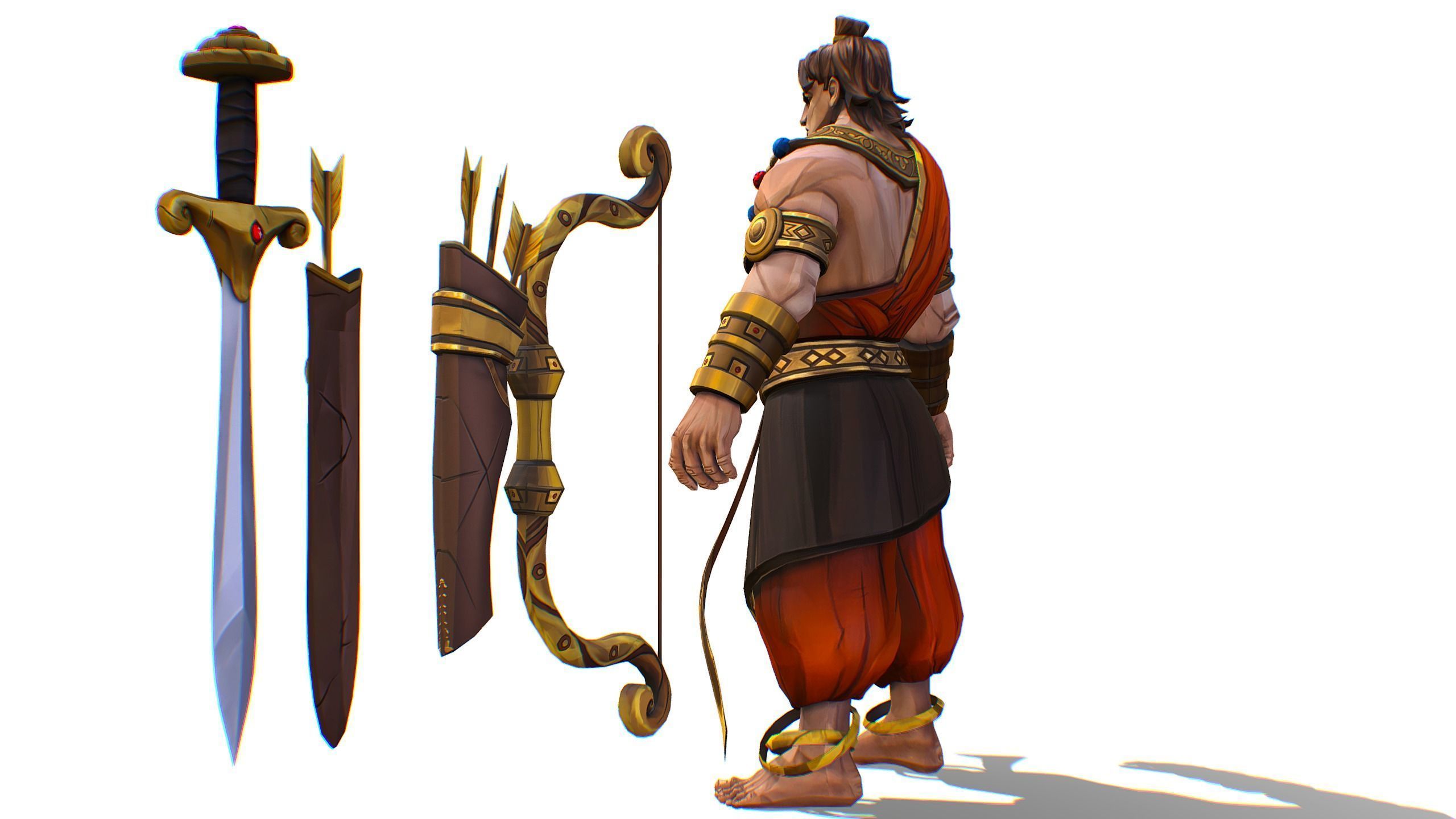 Man Archer Male Indian God Hindu Hero Boss Lowpoly Low-poly 3D model_6