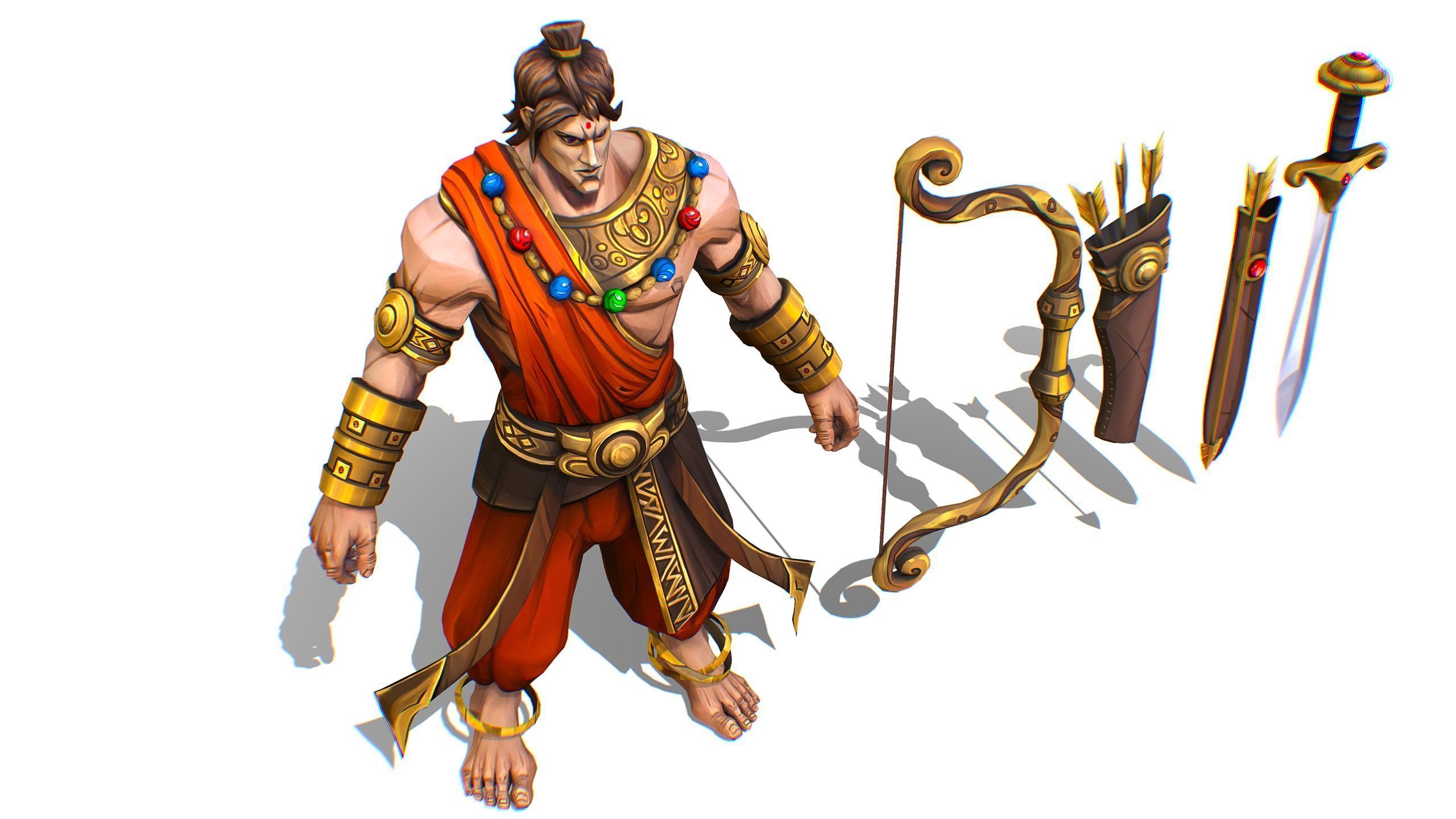 Man Archer Male Indian God Hindu Hero Boss Lowpoly Low-poly 3D model_9