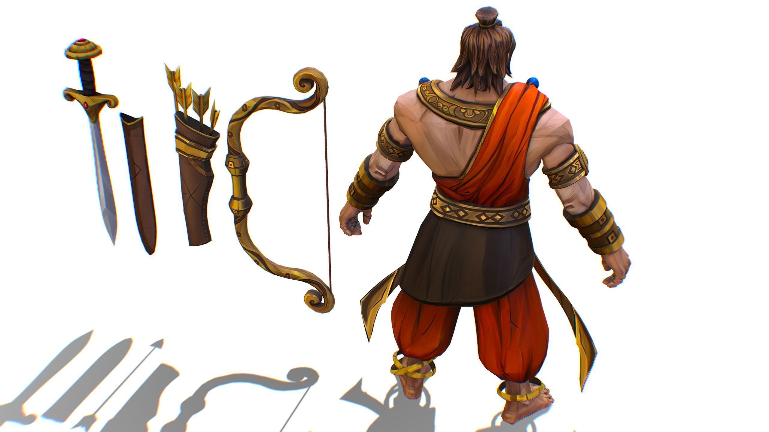 Man Archer Male Indian God Hindu Hero Boss Lowpoly Low-poly 3D model_11