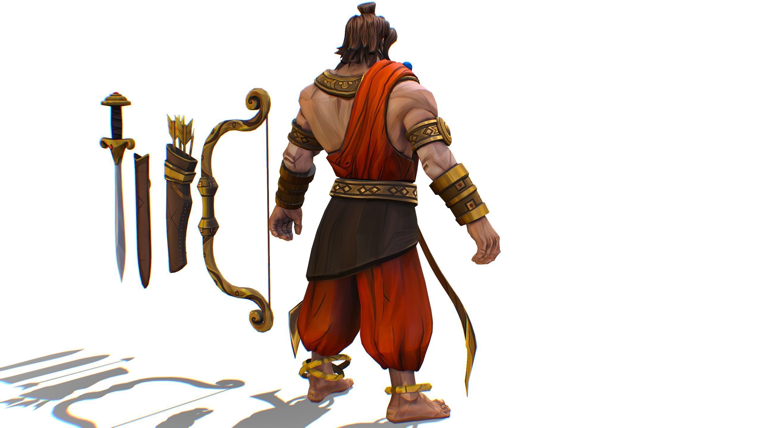 Man Archer Male Indian God Hindu Hero Boss Lowpoly Low-poly 3D model_5