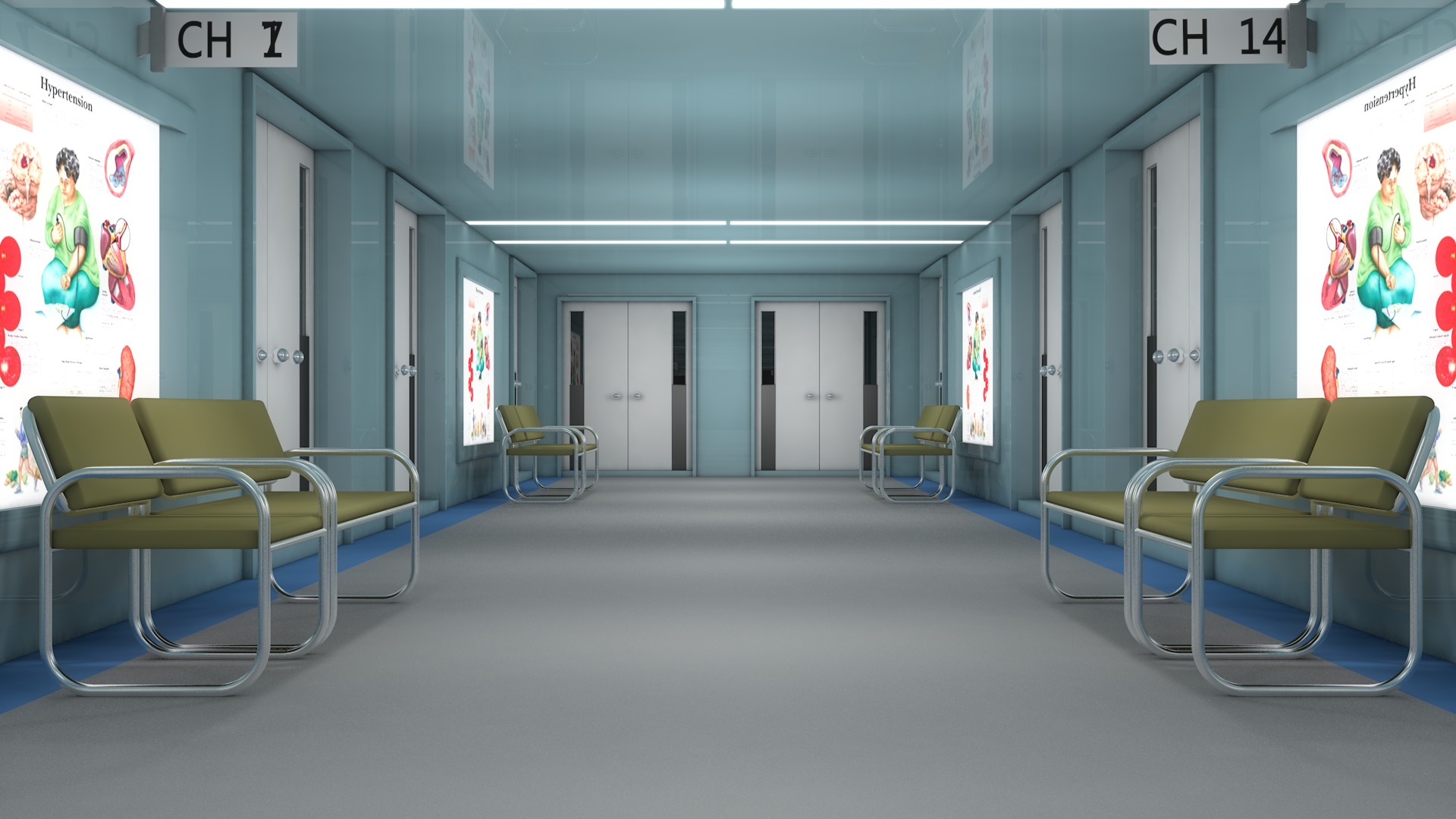 Hospital Hallway Corridor 3D model_4