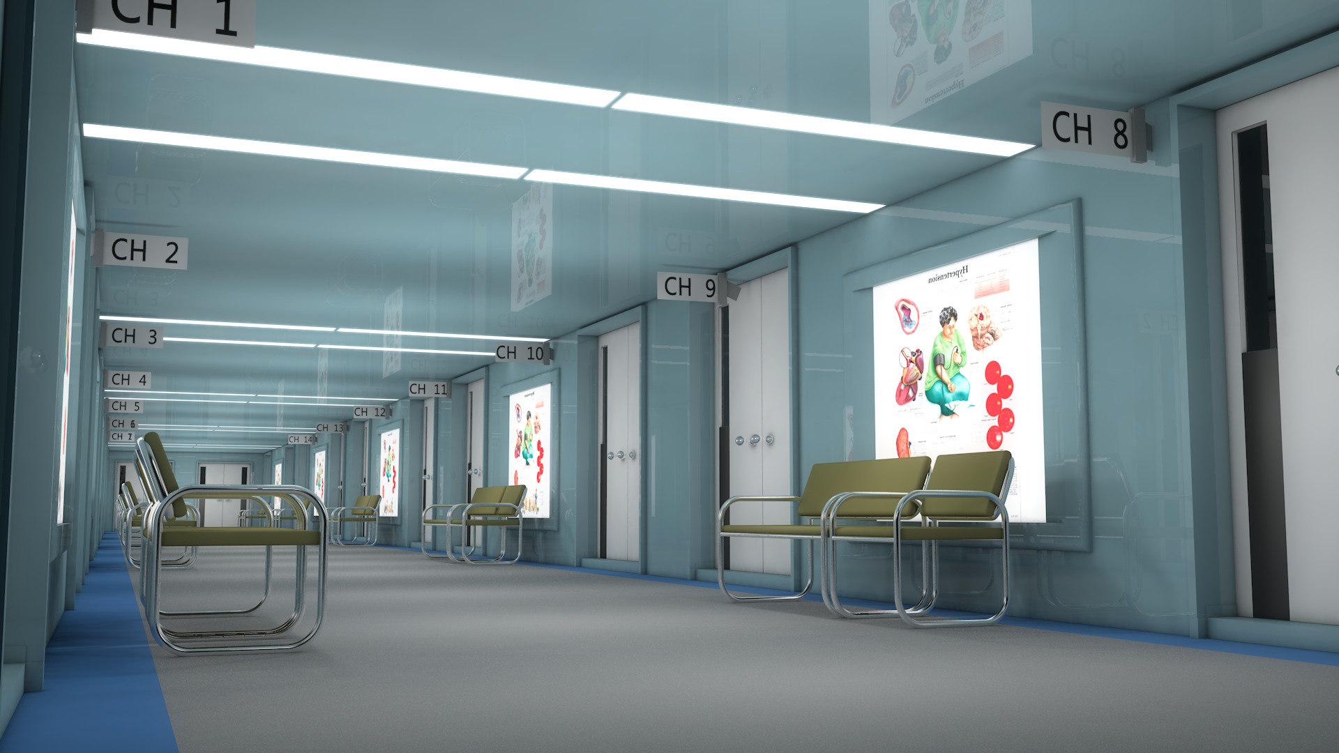 Hospital Hallway Corridor 3D model_3