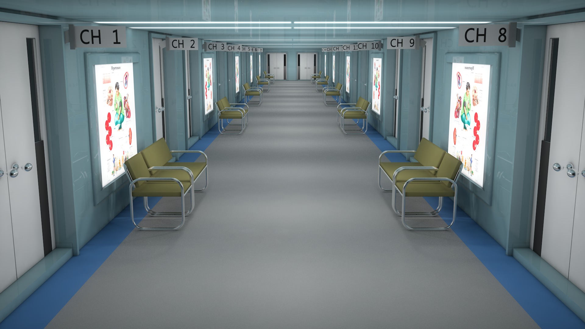 Hospital Hallway Corridor 3D model_2