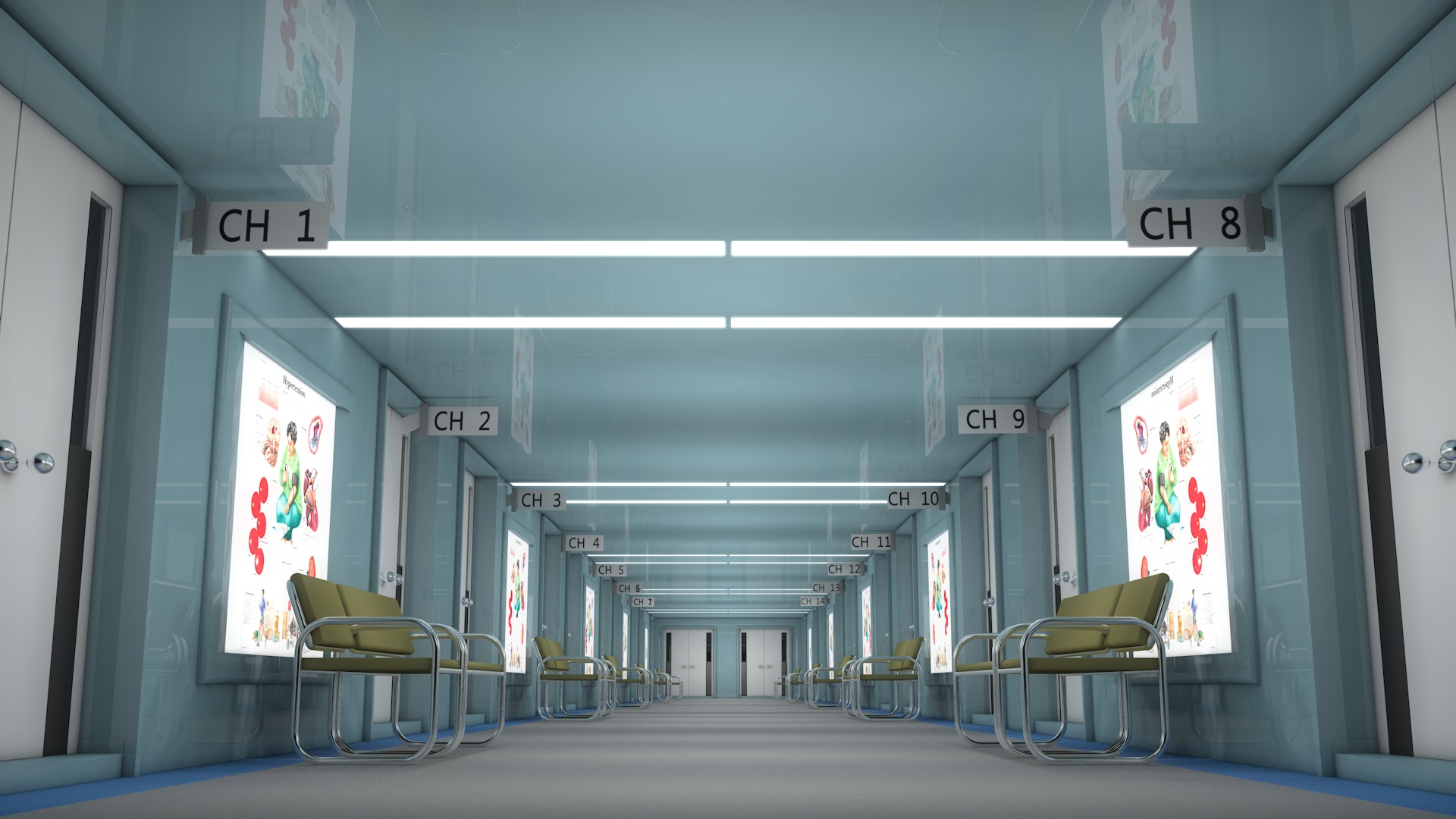 Hospital Hallway Corridor 3D model_1