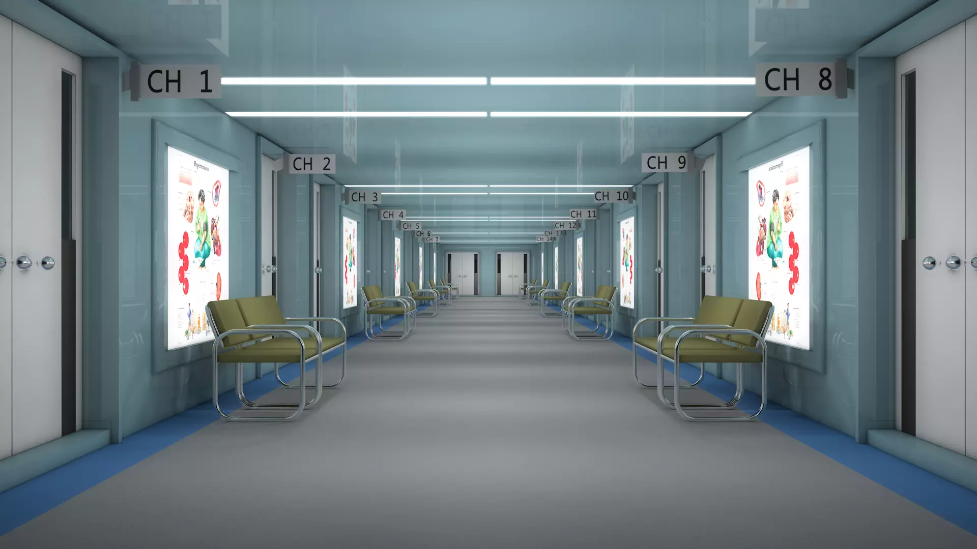 Hospital Hallway Corridor 3D model_0