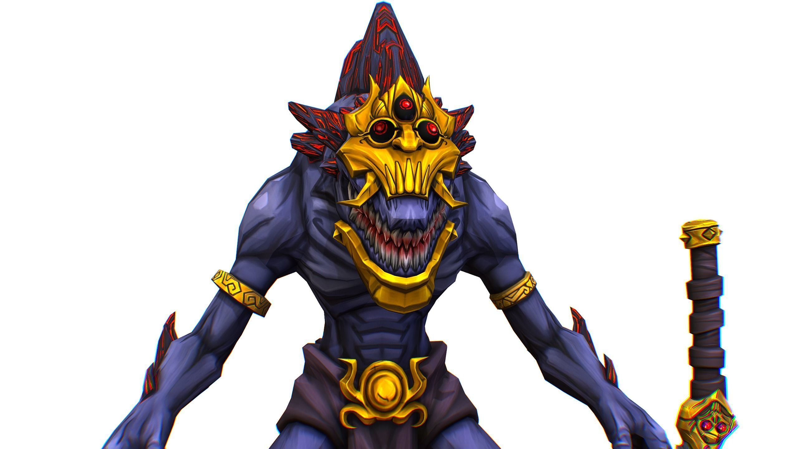 Gnome Gremlin Troll Monster Skull Golden Mask Lowpoly Low-poly 3D model_14