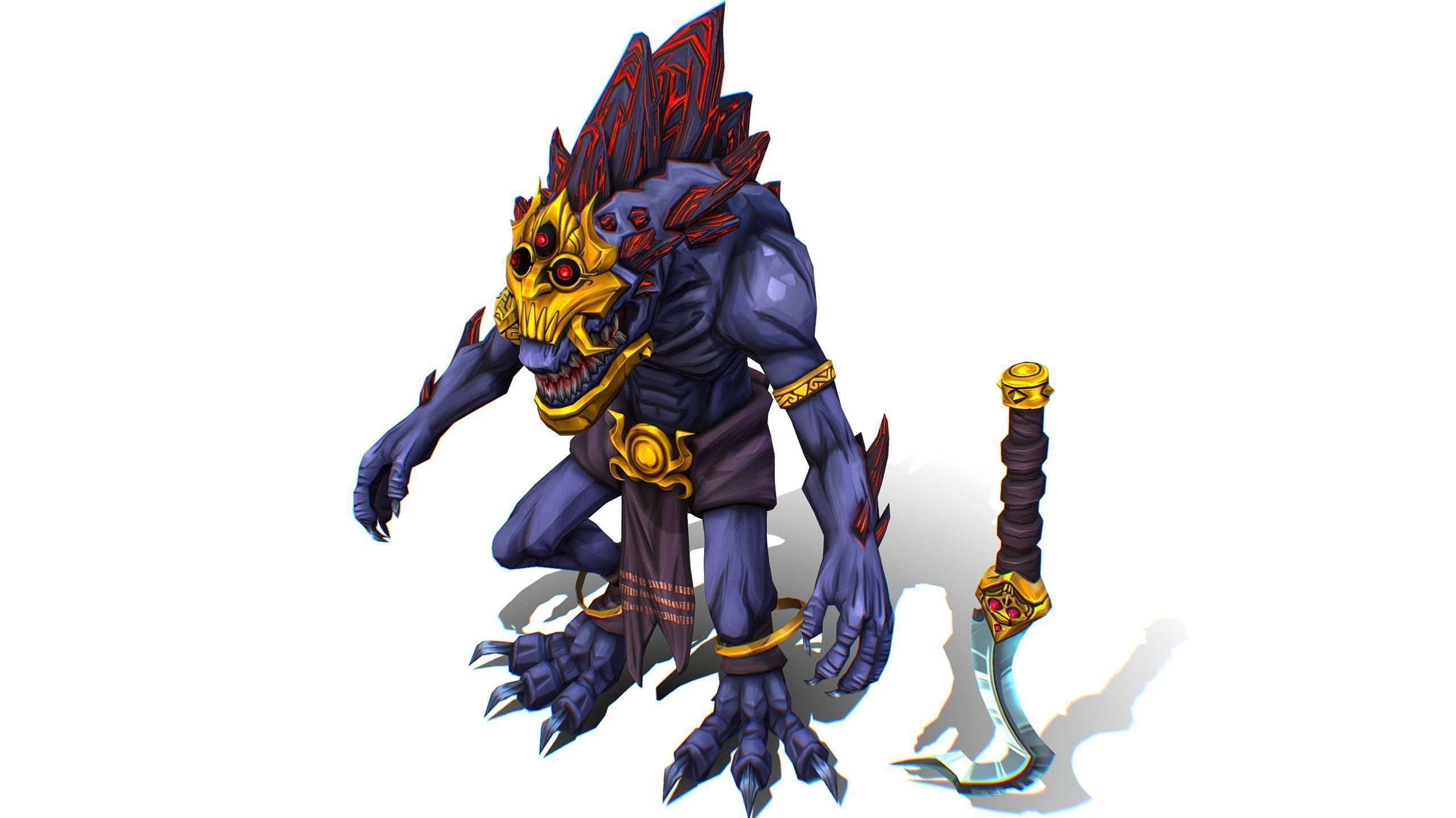 Gnome Gremlin Troll Monster Skull Golden Mask Lowpoly Low-poly 3D model_10