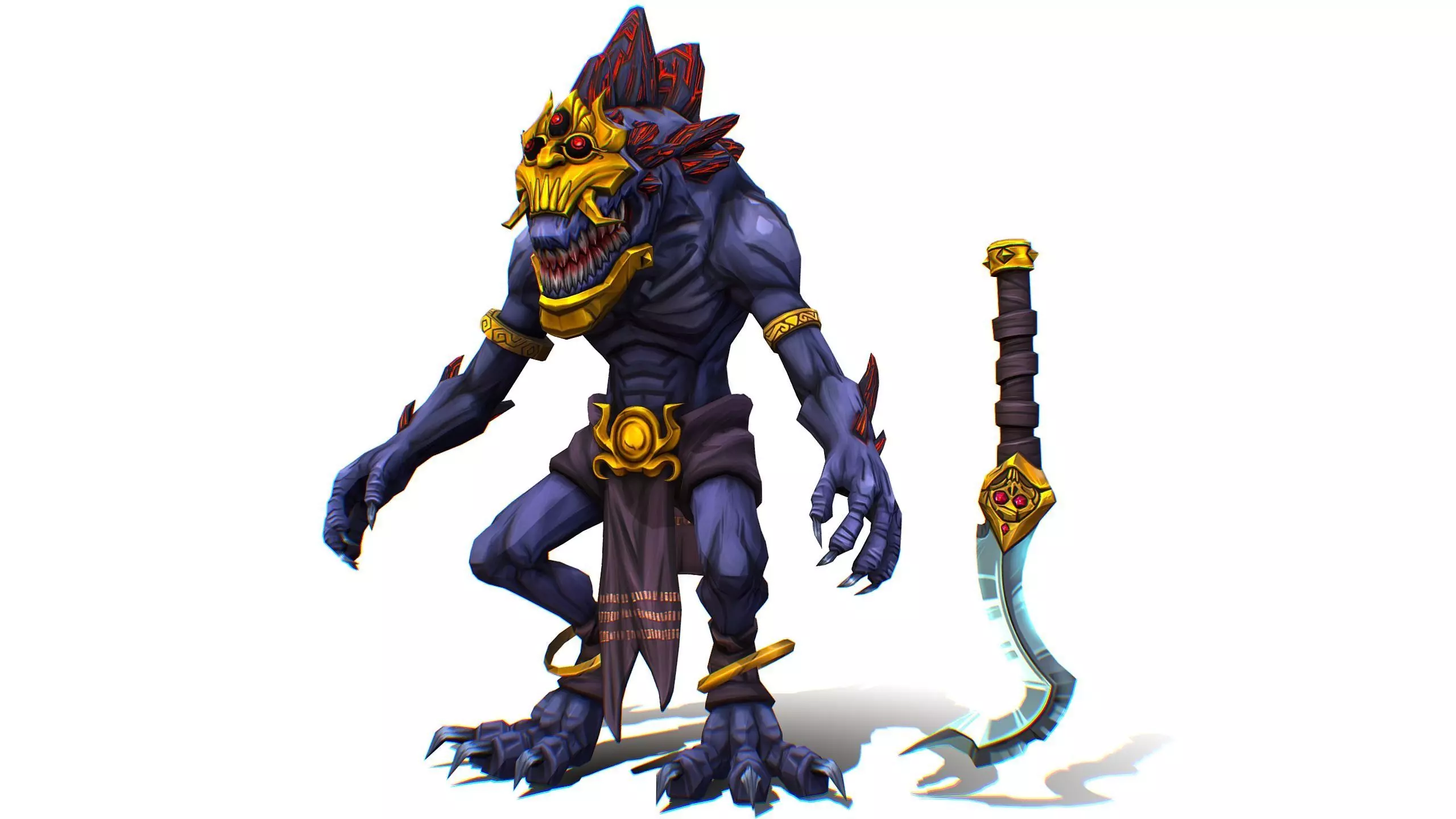 Gnome Gremlin Troll Monster Skull Golden Mask Lowpoly Low-poly 3D model_0