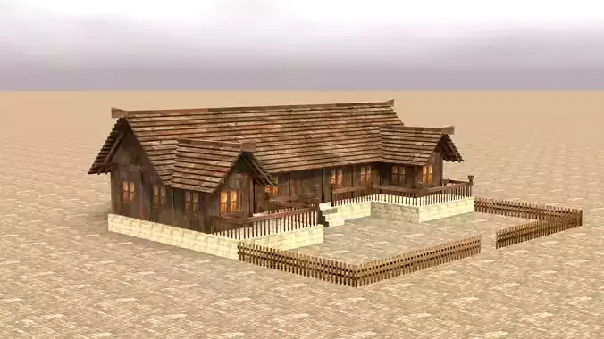 Medieval Cottage Low Poly Village House Low-poly 3D model